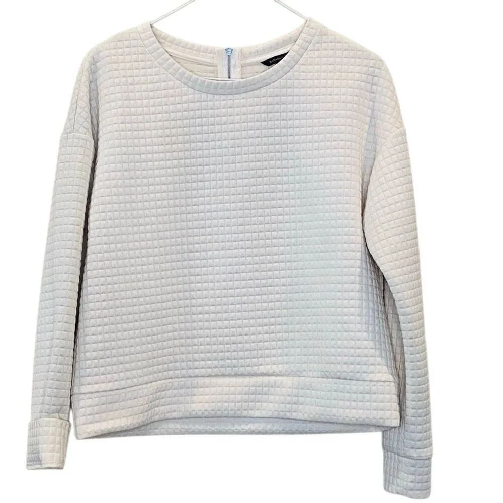 Banana Republic Waffle Knit Crewneck Long Sleeve Quilted Sweatshirt White Medium